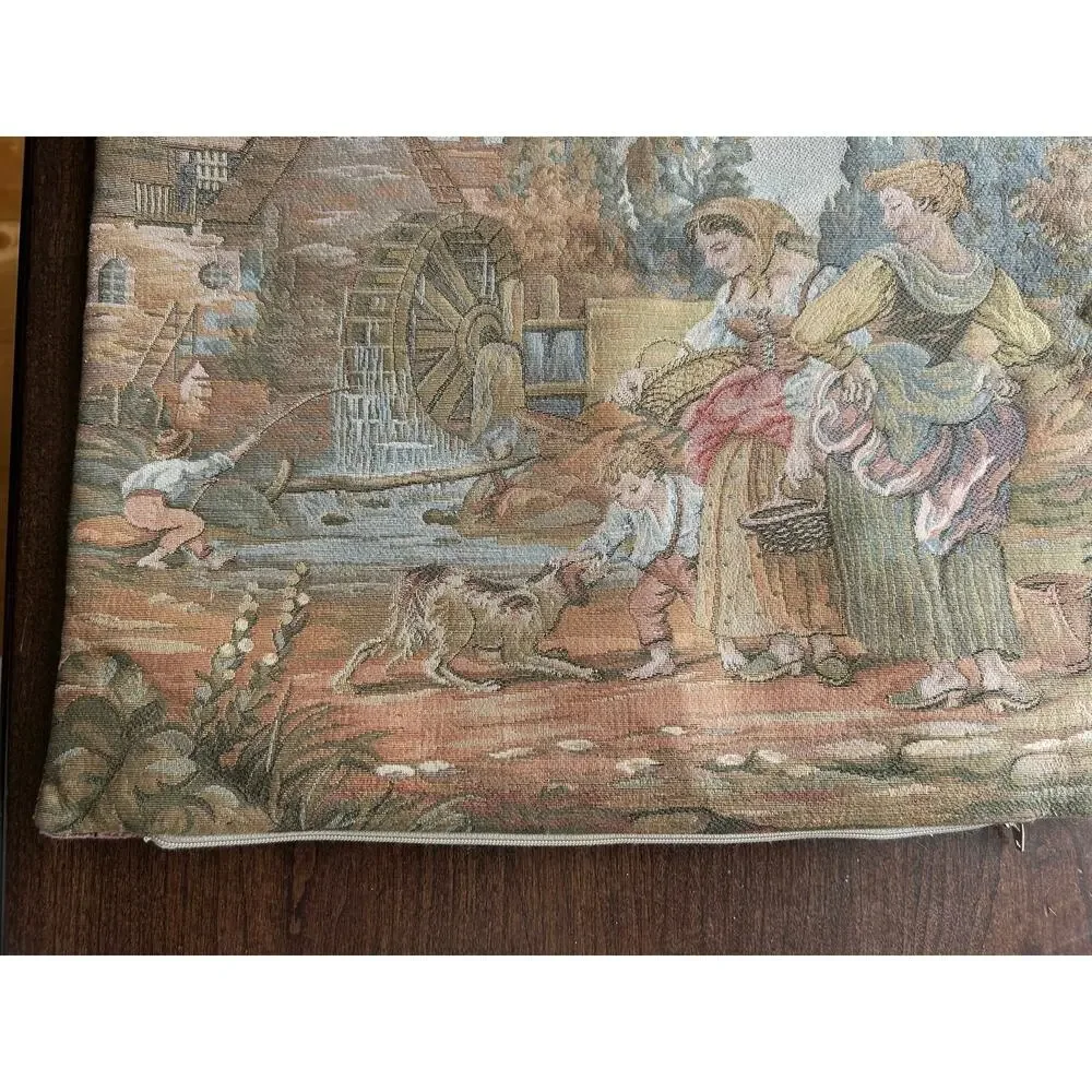 Woven jacquard tapestry pillow cover 18th-century scene Washing Day at the Mill
